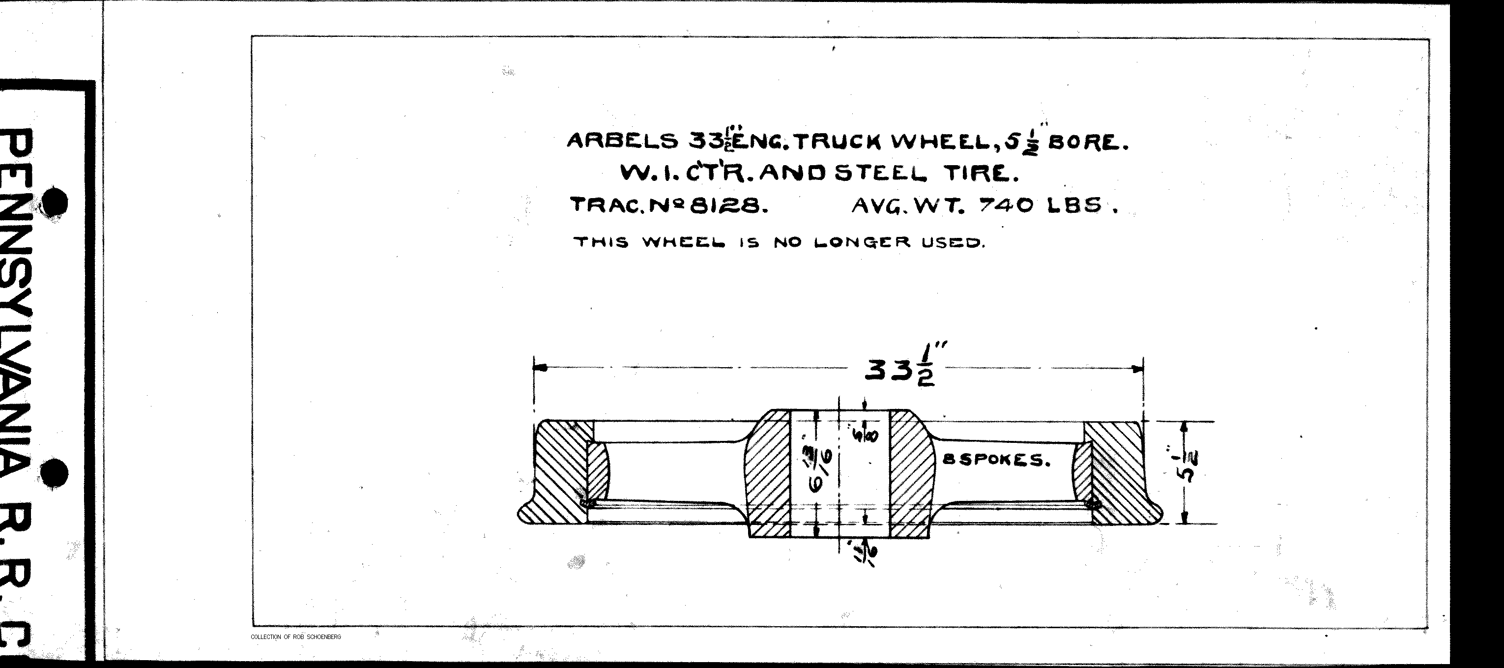 Whl_Tnd33_5-Arbels 33-1/2~ Tender Wheel, W.I. Center & Steel Tire