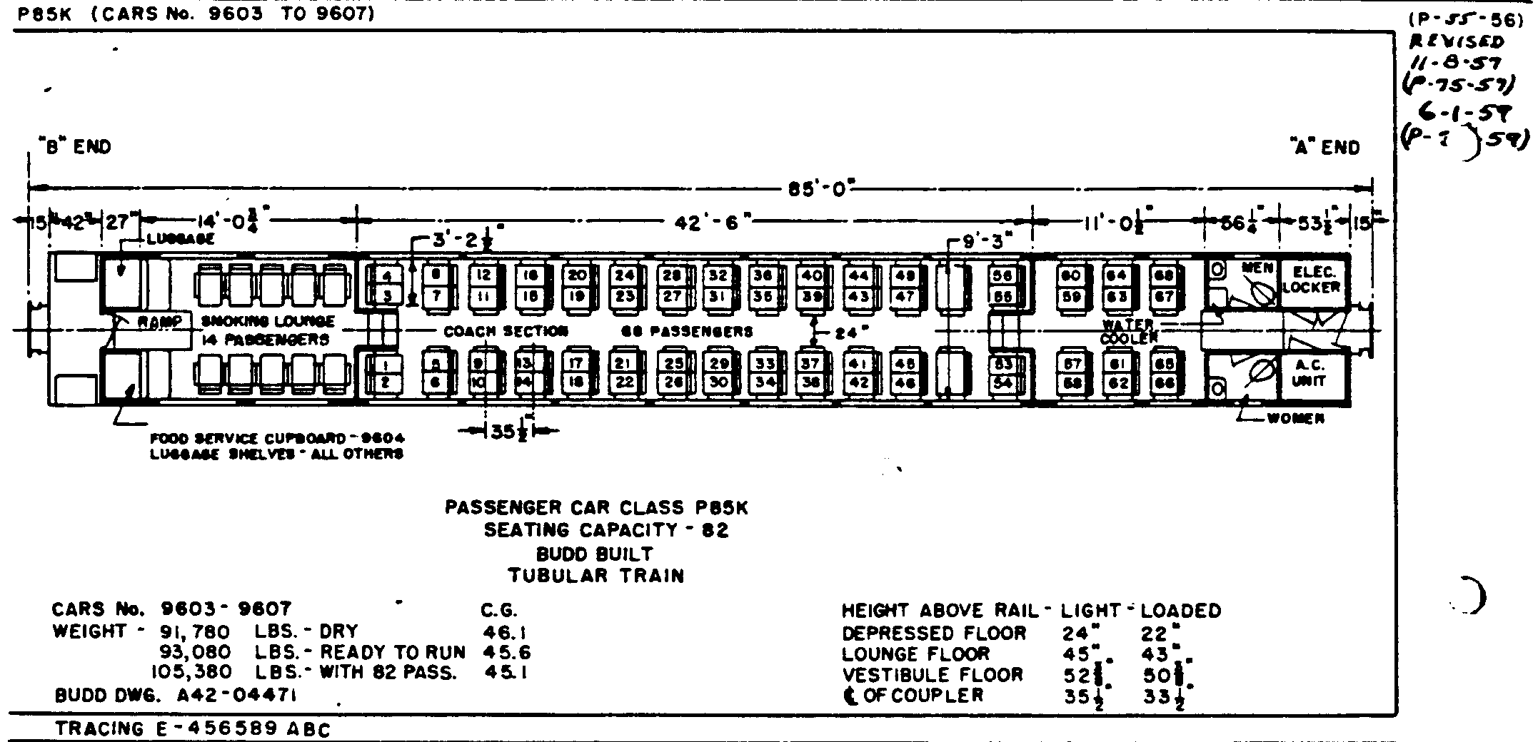 P85k (#9603-9607)-Passenger Car (coach, Budd)