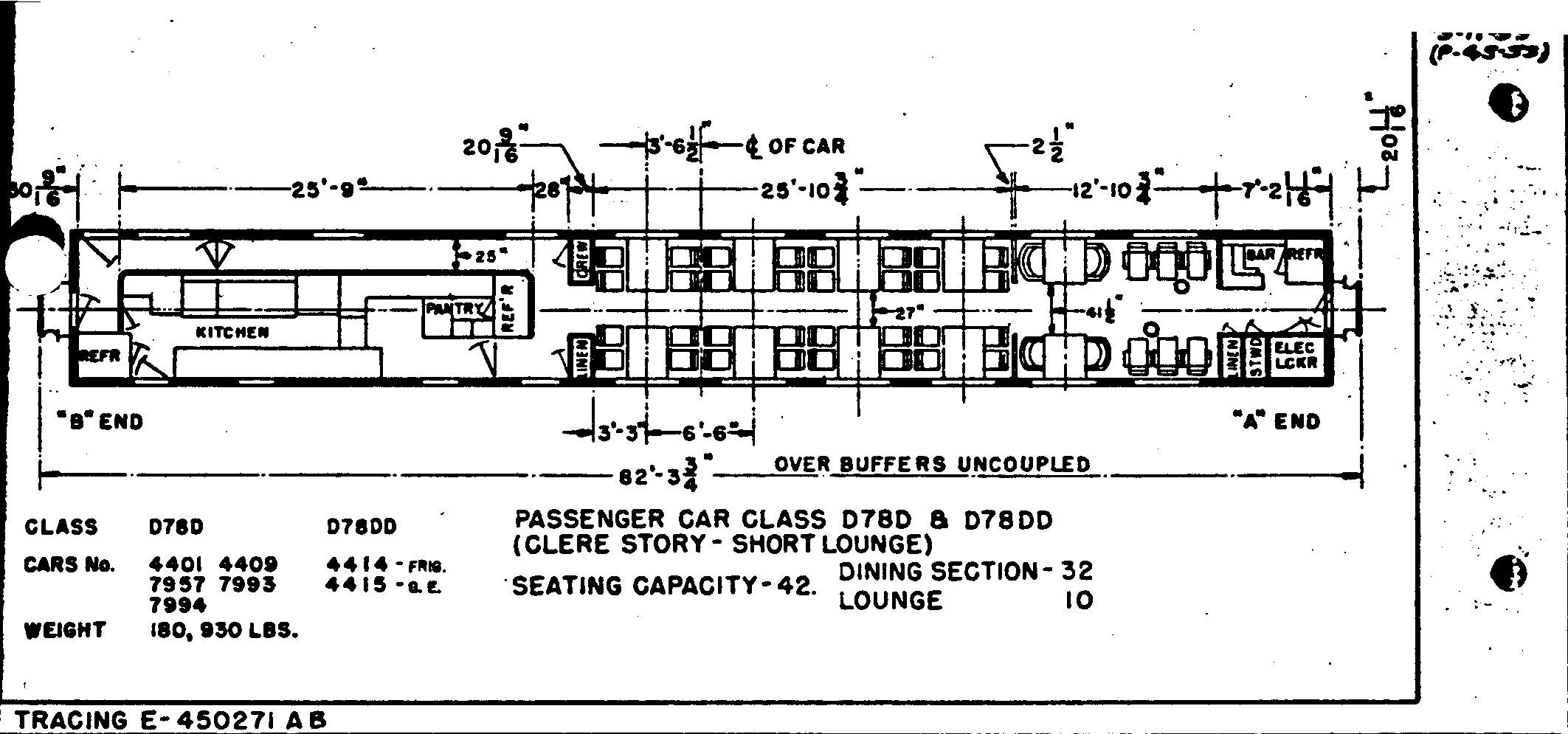 D78DD, D78D (clerestory-short lounge)-Dining Car w/ lounge