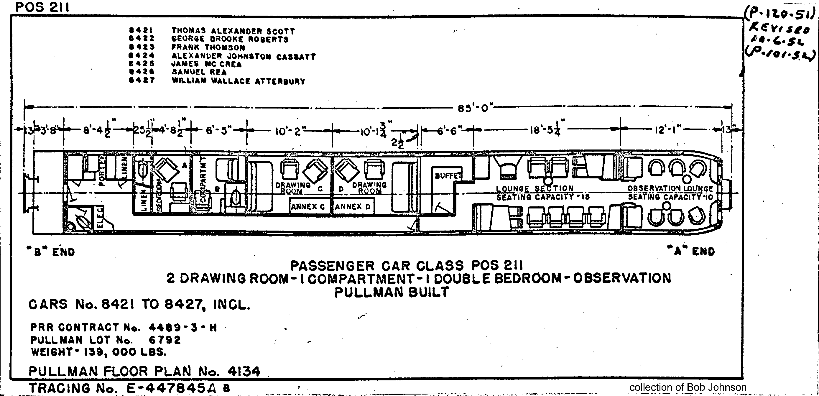 POS211-2 Drawing Room, 1 Compartment, 1 Dbl Bedroom, Observation-Pullman