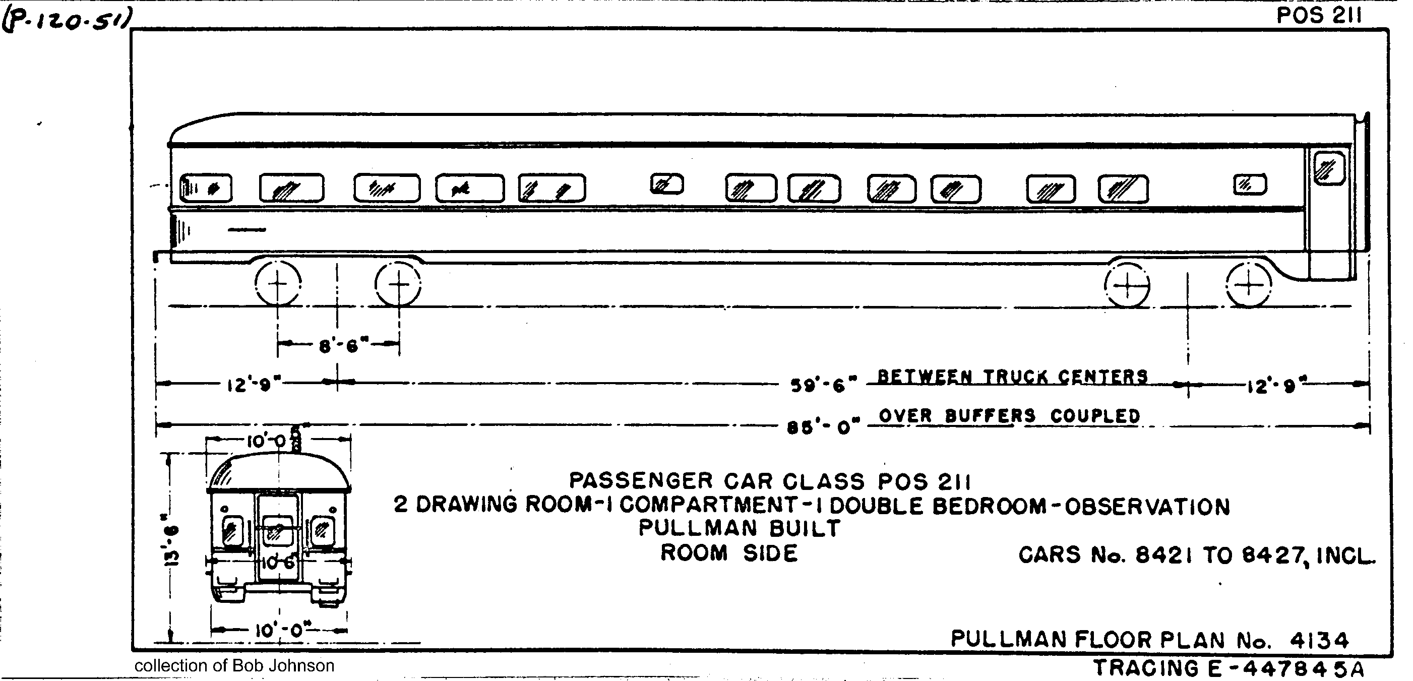 POS211-2 Drawing Room, 1 Compartment, 1 Dbl Bedroom, Observation-Pullman