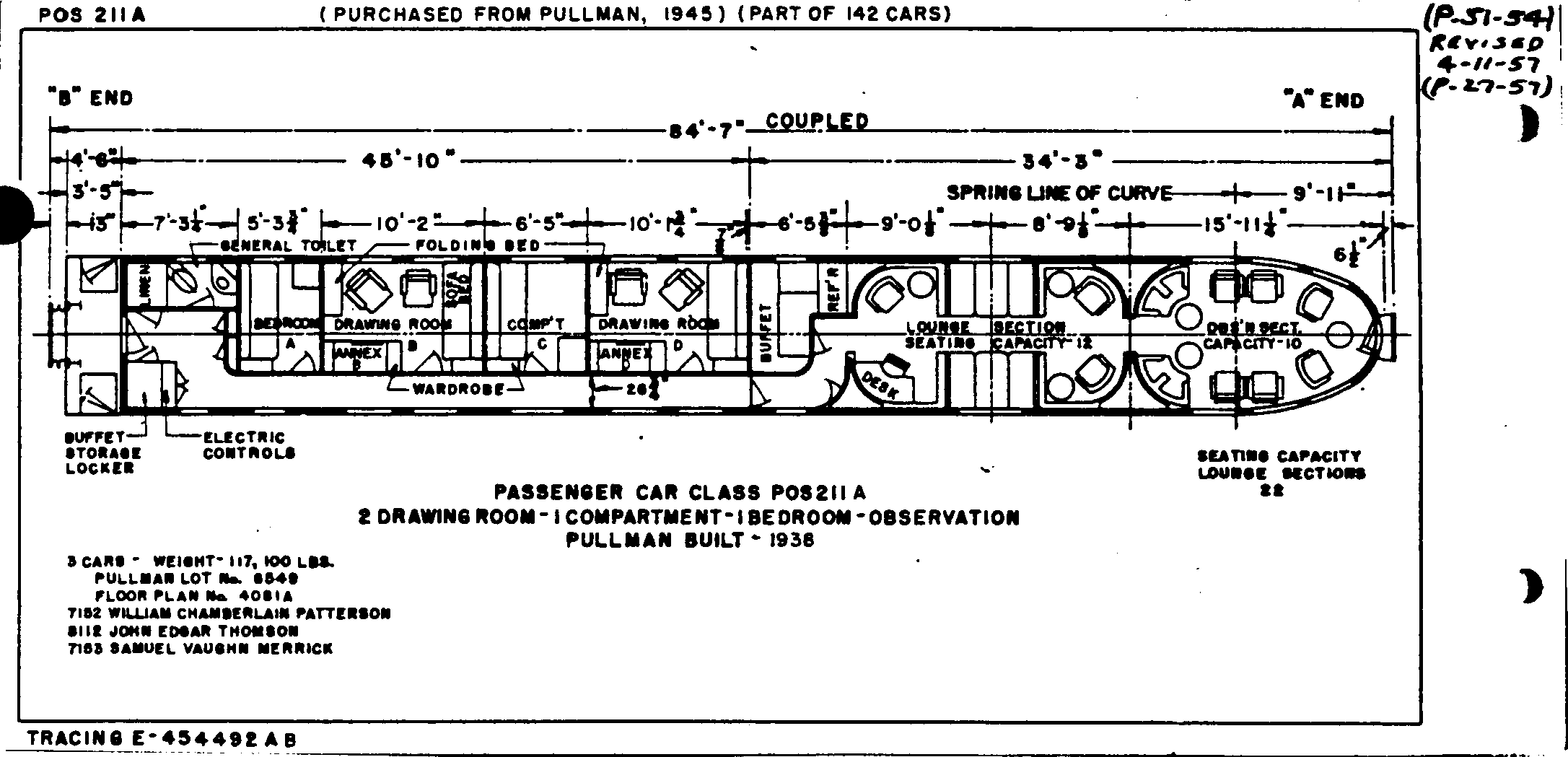 POS211a-2 Drawing Room, 1 Compartment, 1 Bedroom, Observation-Pullman