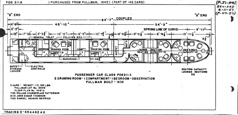 POS211a-2 Drawing Room, 1 Compartment, 1 Bedroom, Observation-Pullman