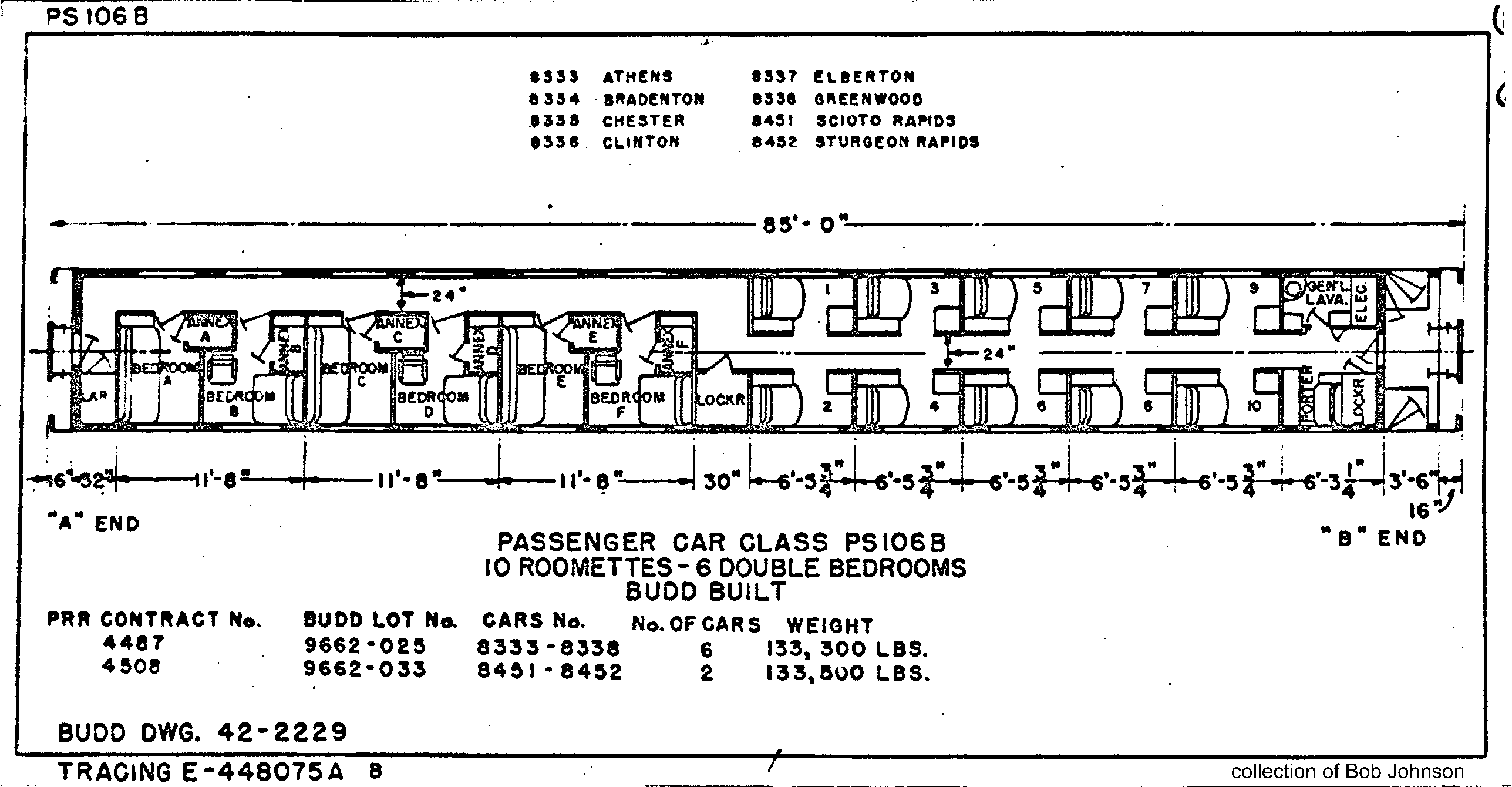 PS106B-10 Roomettes, 6 dbl bedrooms-Budd