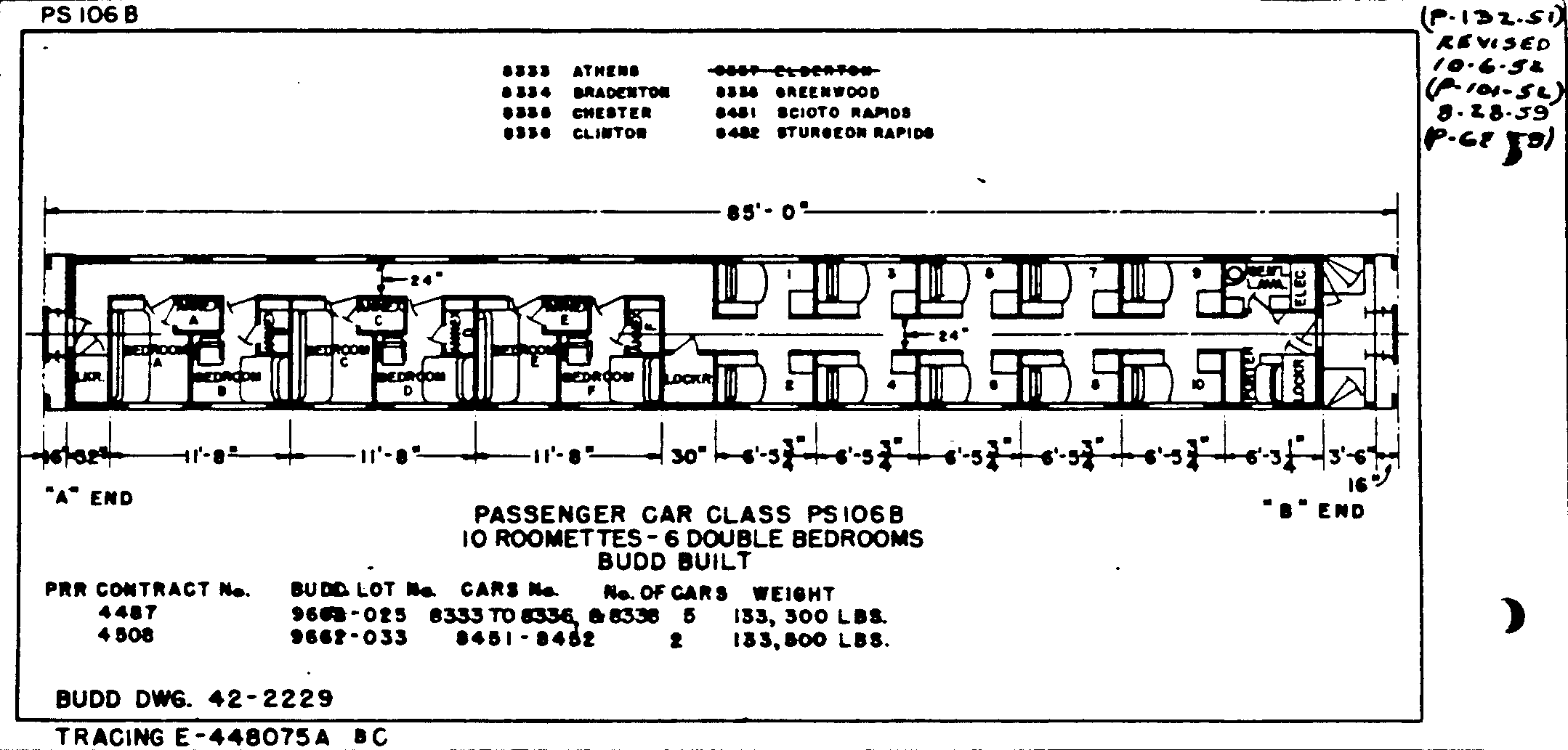 PS106B-10 Roomettes, 6 dbl bedrooms-Budd