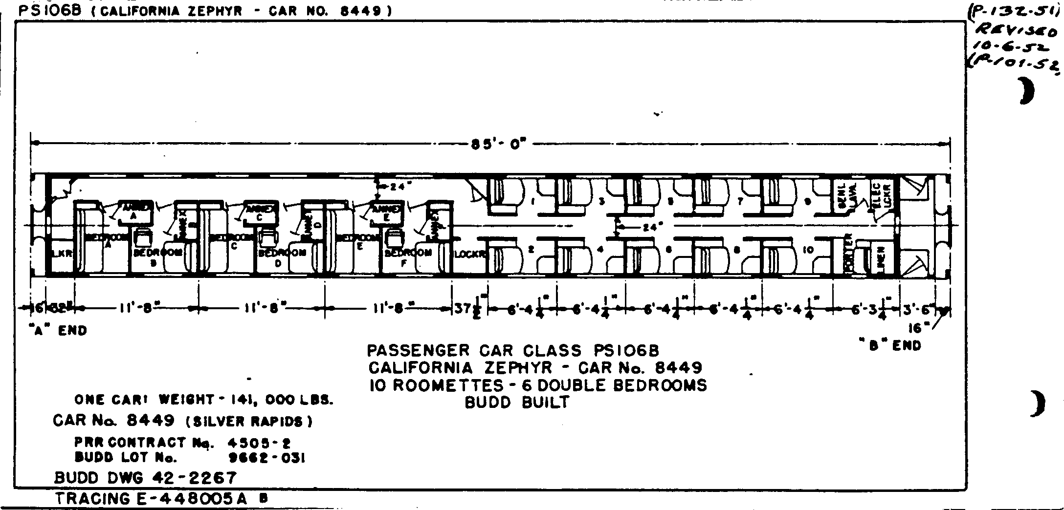 PS106B-10 Roomettes, 6 dbl bedrooms-Budd